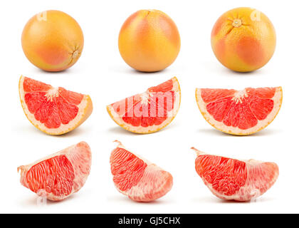 The Set of Perfect Fresh Grapefruits Isolated on White Background in Full Depth of Field. Stock Photo