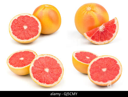 The Set of Perfect Fresh Grapefruits Isolated on White Background in Full Depth of Field. Stock Photo