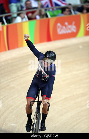 Great Britain's Callum Skinner reacts during the men's sprint on the seventh day of the Rio Olympics Games, Brazil. Stock Photo