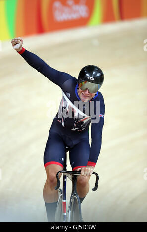 Great Britain's Callum Skinner reacts during the men's sprint on the seventh day of the Rio Olympics Games, Brazil. Stock Photo