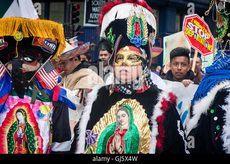 Cinco De Mayo parade participants at the May Day March in Chicago calling for immigration reform and worker's rights. Stock Photo