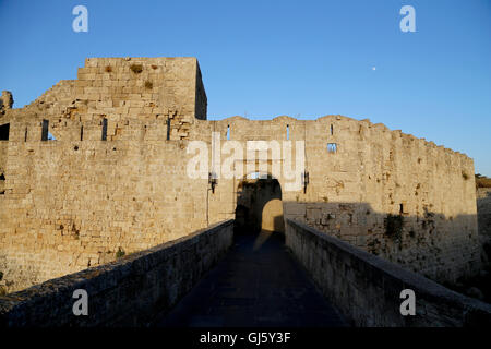 Medieval city walls in Rhodes town, Greece (city gate) Stock Photo