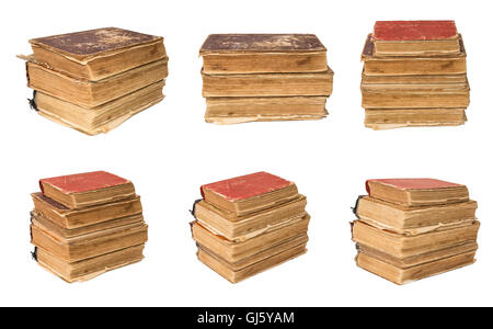 Set of old tattered books. Vintage torn books. Antiques isolated. Stock Photo