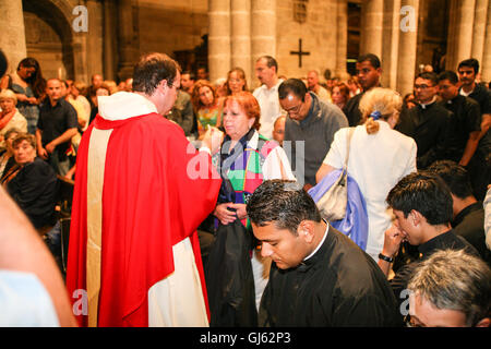 Service on July 25th, on St James Day at the altar of Santiago de Compostela Cathedral. Thousands of visitors and pilgrims, interior, Stock Photo