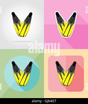 flippers for diving flat icons vector illustration isolated on white background Stock Vector