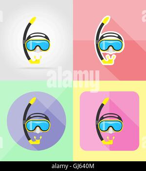 mask and tube for diving flat icons vector illustration isolated on background Stock Vector