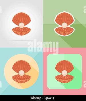 shell with pearl flat icons vector illustration isolated on background Stock Vector