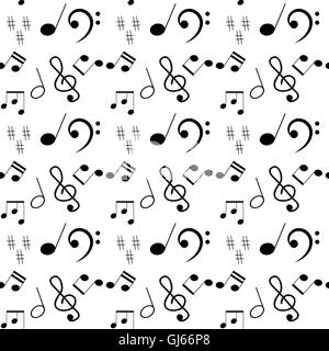 Music seamless pattern. Monochrome pattern with notes and treble clef. Vector illustration Stock Photo