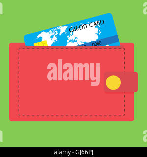 Wallet with credit card. Money and wallet icon, credit card in pocket, vector illustration Stock Photo