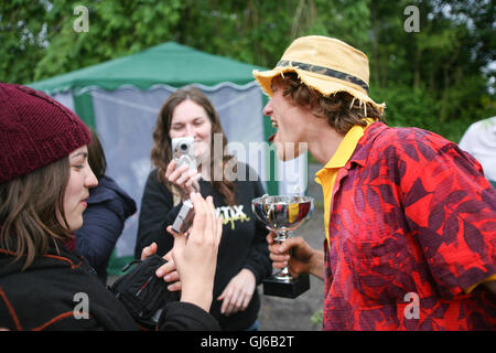 At the World Stinging Nettle Eating Championship and Beer Festival. Held annually in June at The Bottle Inn, Marshwood, Dorset,  Stock Photo