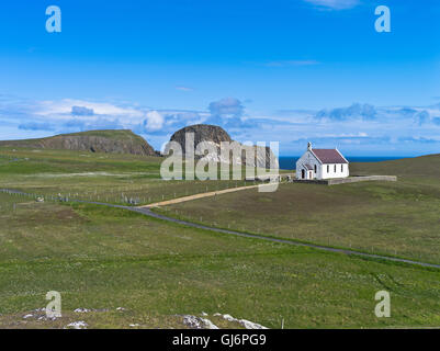 dh  FAIR ISLE SHETLAND White washed exterior church building Sheep Rock isles scotland