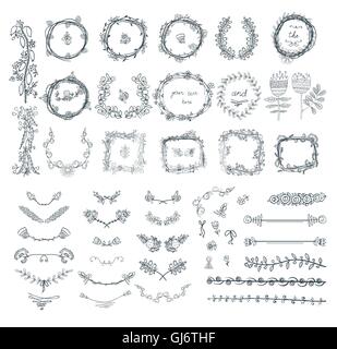 Big set of floral graphic design elements Stock Vector