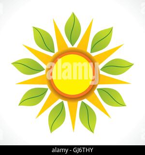 creative sun and green leaf icon design concept vector Stock Vector