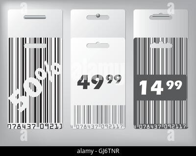 Bar code design labels hanging Stock Vector