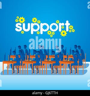 on-line technical support team working design concept vector Stock Vector