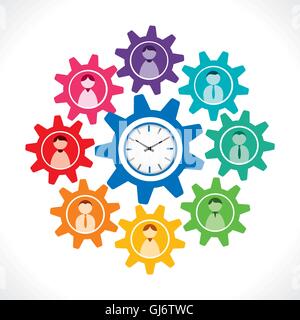 people icon in gear with clock concept, people work on time concept Stock Vector