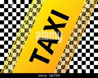 Checkered taxi background with tire treads and shadows Stock Vector