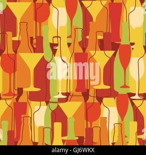 Seamless background with wine bottles and glasses Stock Vector