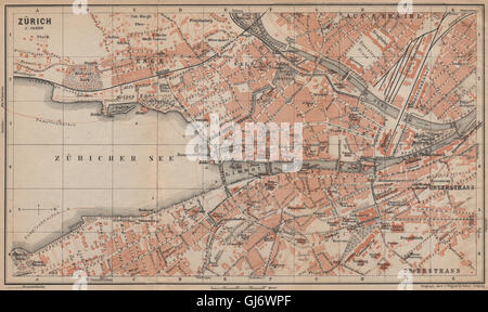 ZÜRICH. Zurich. town city stadtplan. Switzerland Suisse Schweiz, 1907 old map Stock Photo