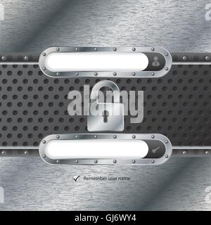 Metallic grunge login screen design Stock Vector