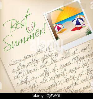 Beach photograph taped to pape Stock Vector
