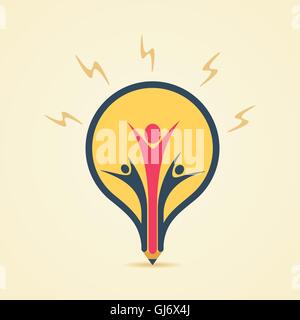 creative bulb shape pencil design with teamwork concept vector Stock Vector