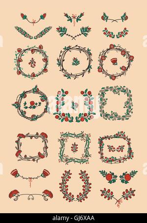 Big set of floral graphic design elements Stock Vector