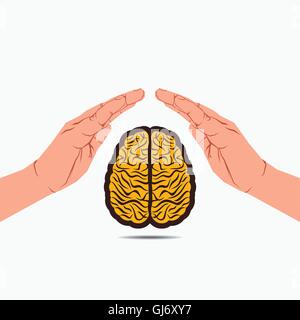 secure brain under hand or save knowledge concept vector Stock Vector