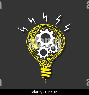 white gear in sketch bulb design vector Stock Vector