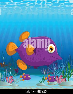 funny  fish with sea life background Stock Vector