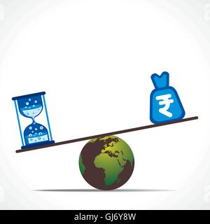 sand clock and rupee bag weighing on earth concept vector Stock Vector