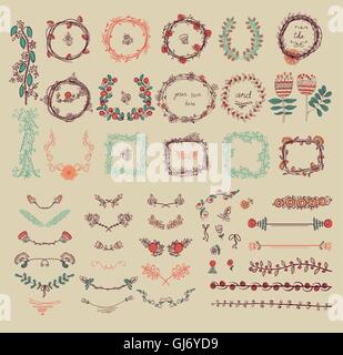 Big set of floral graphic design elements Stock Vector