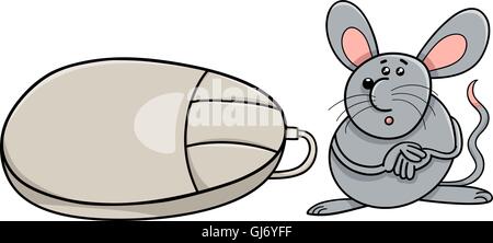 computer mouse and real rodent cartoon Stock Vector