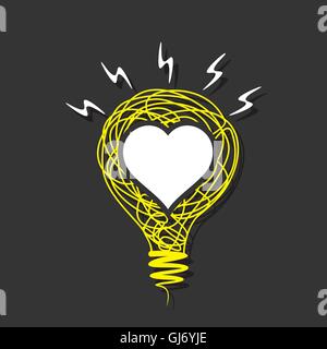 creative white heart on sketch bulb design vector Stock Vector