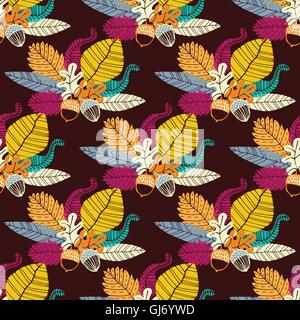 Seamless pattern with acorns and oak leaves. Vector illustration. Stock Vector
