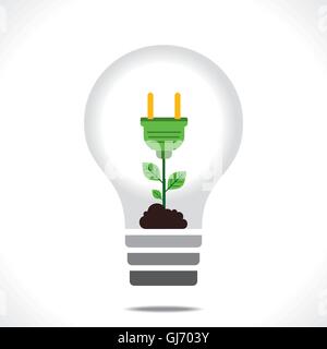 creative green plug plant in bulb design concept vector Stock Vector