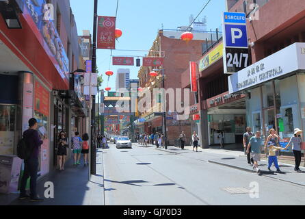People sightsee Chinatown Melbourne Australia. Stock Photo