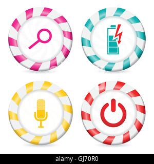 Striped button designs with various icons Stock Vector