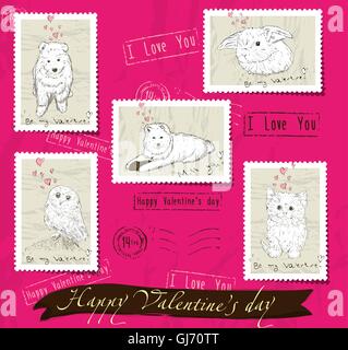 Set of postage stamps about love. Stock Vector