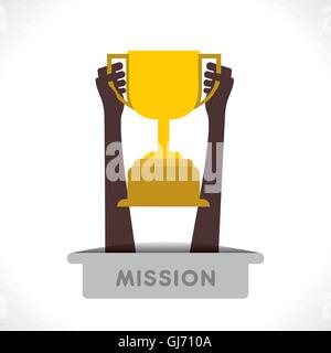 trophy or successful mission icon hold in hand concept vector Stock Vector