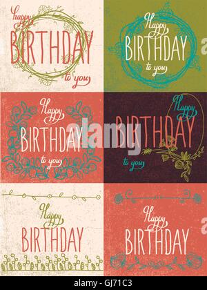 Set happy birthday hand lettering calligraphy Stock Vector