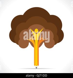 creative tree design with pencil people or education concept vector Stock Vector