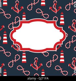 Vector seamless pattern with sea elements: lighthouses, ships, anchors. Can be used for wallpapers, web page backgrounds. Stock Vector