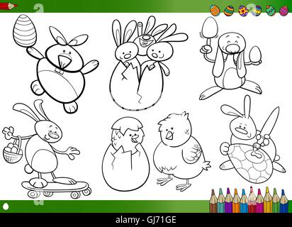 easter cartoons for coloring book Stock Vector