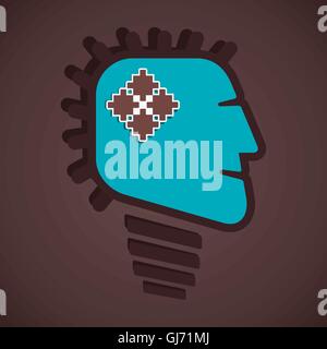 puzzle piece in bulb face vector Stock Vector