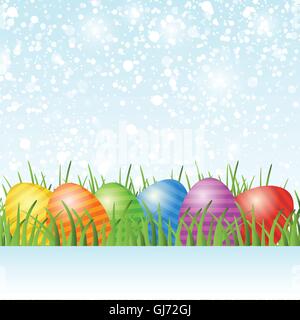 Easter card with eggs on green grass. Stock Vector