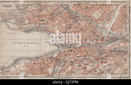 ZÜRICH. Zurich. town city stadtplan. Switzerland Suisse Schweiz, 1913 old map Stock Photo