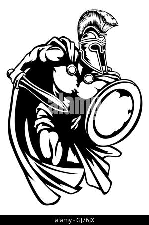 Spartan, Roman or Trojan gladiator ancient Greek warrior with sword Corinthian helmet and shield Stock Photo