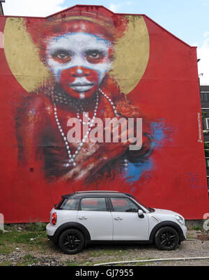 Aboriginal child in car park, Northern Quarter Artwork, NQ, Manchester, North West England, UK, M1 1JR Stock Photo