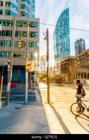 Toronto, Canada - 2 July 2016: Front Street in Toronto in the morning with L Tower in the background Stock Photo